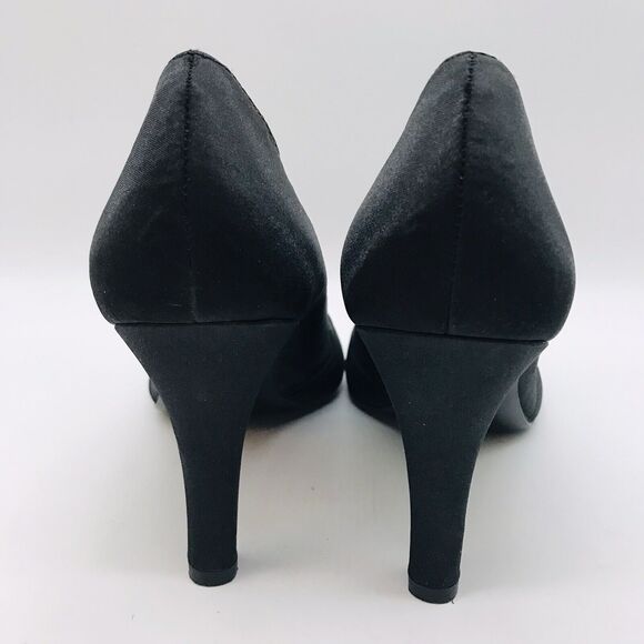 Mootsies Tootsies MoPartyGirl Heels Women 8.5 Black Satin Slip On Peep Toe Pumps - Picture 4 of 10